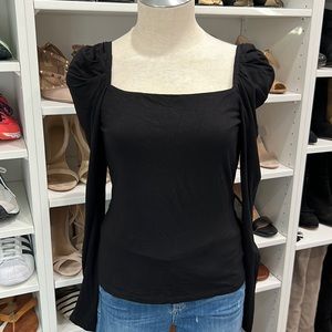 Bailey 44 puff shoulder Juliet neckline top black small